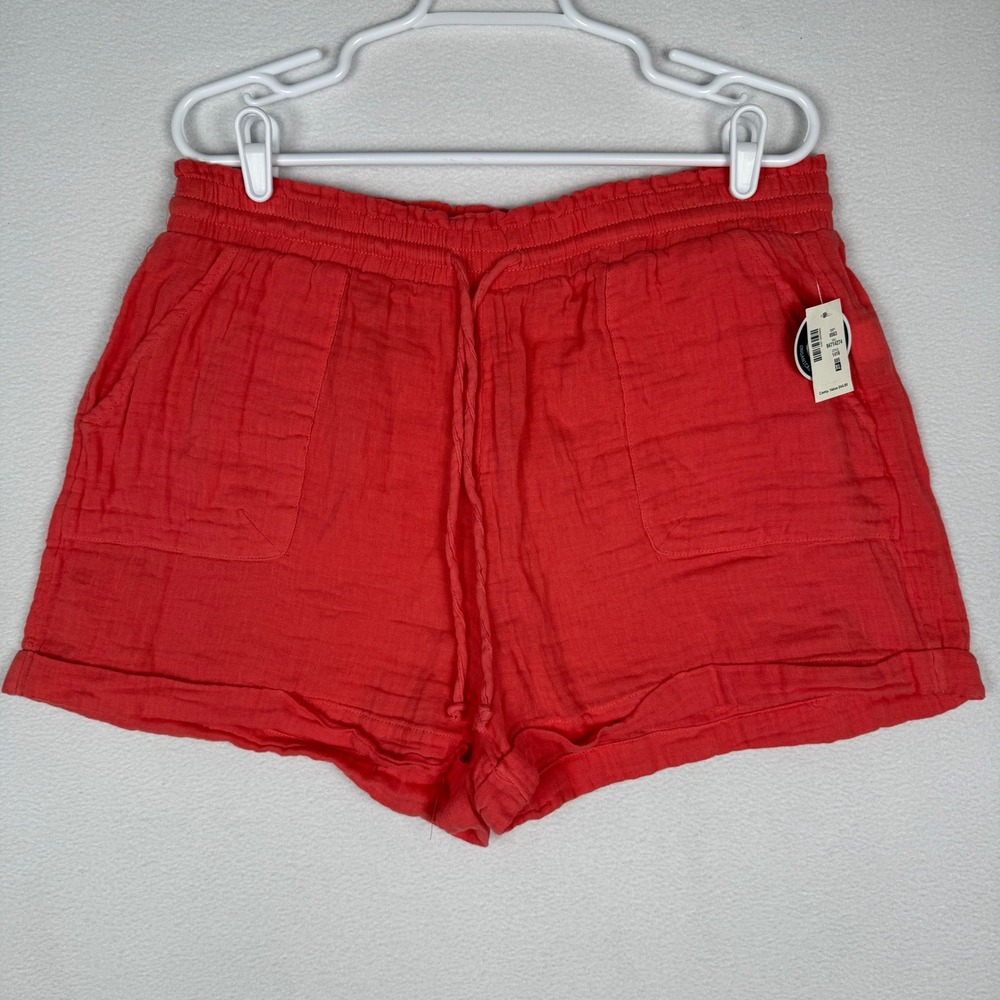 NEW Aeropostale Womens XL Coral Red Cotton Gauze Drawstring Shorts 1418